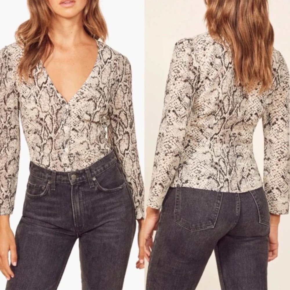 Reformation snakeskin print blouse